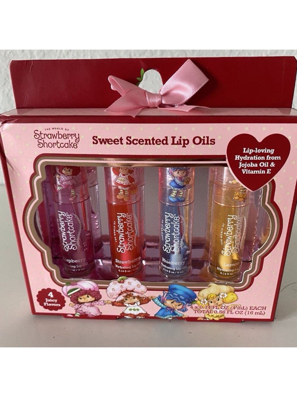 4 Pk Strawberry Shortcake‎ Scented Hydrating Lip Oils Raspberry Blueberry Lemon